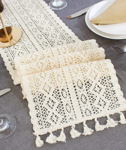 Crochet Lace Table Runner with Tassel