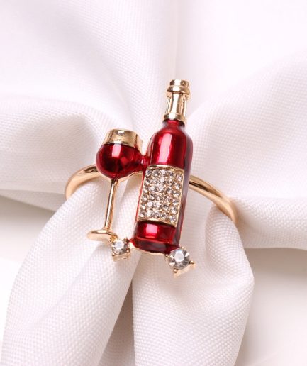 Wine Bottle and Glass Design Napkin Ring - 12pack